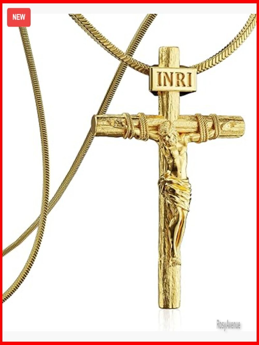18K Gold Plated Crucifix Necklace with Jesus Pendant, Stainless Steel Chain